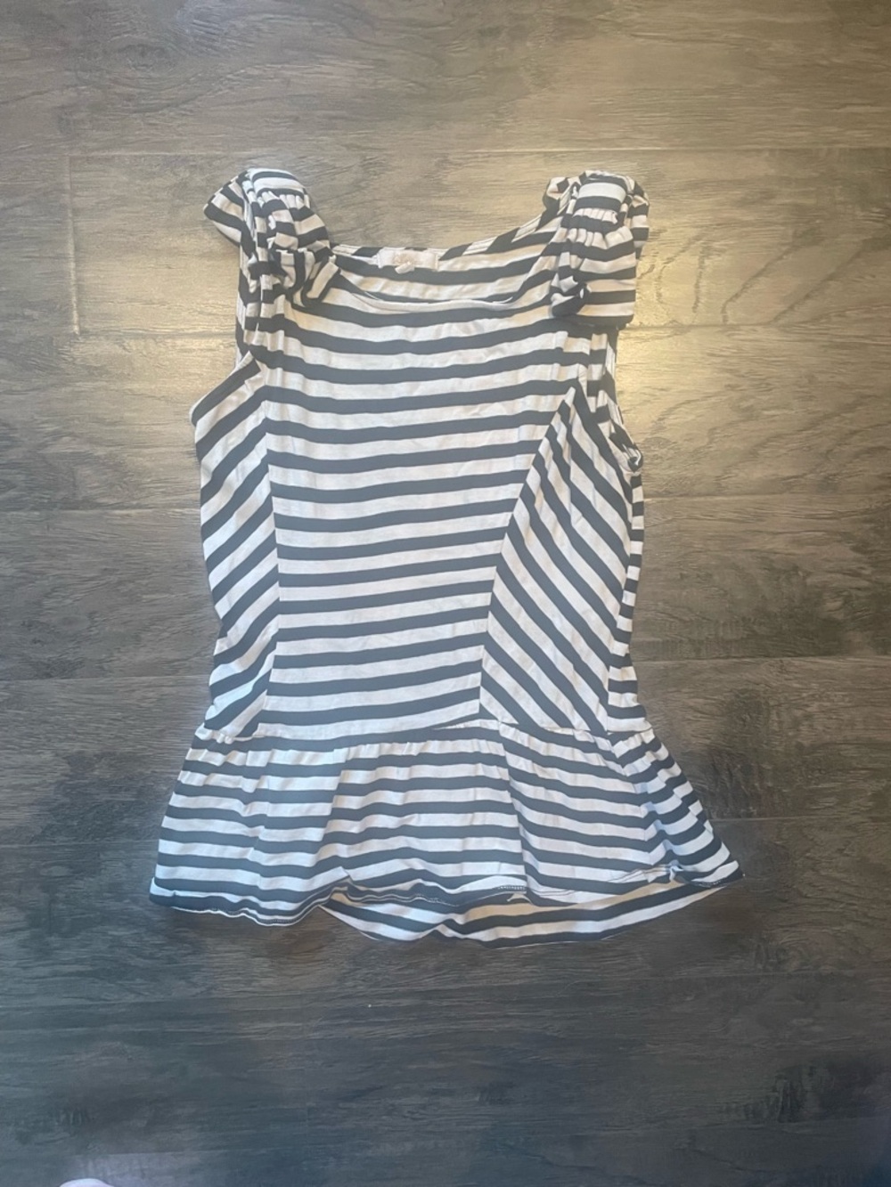 Striped Peplum Sleeveless Tank Top in Black and White Size Small
